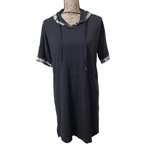 Cable \u0026 Gauge Dresses | Cable \u0026 Gauge T-Shirt Dress with Hood Tie-Dye Trim Charcoal Gray Sz M | Color: Gray | Size: M | Dianaprowitt's Closet